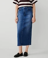 Ann Taylor Petite AT Weekend High Rise Denim Column Skirt Dark Wash Women's