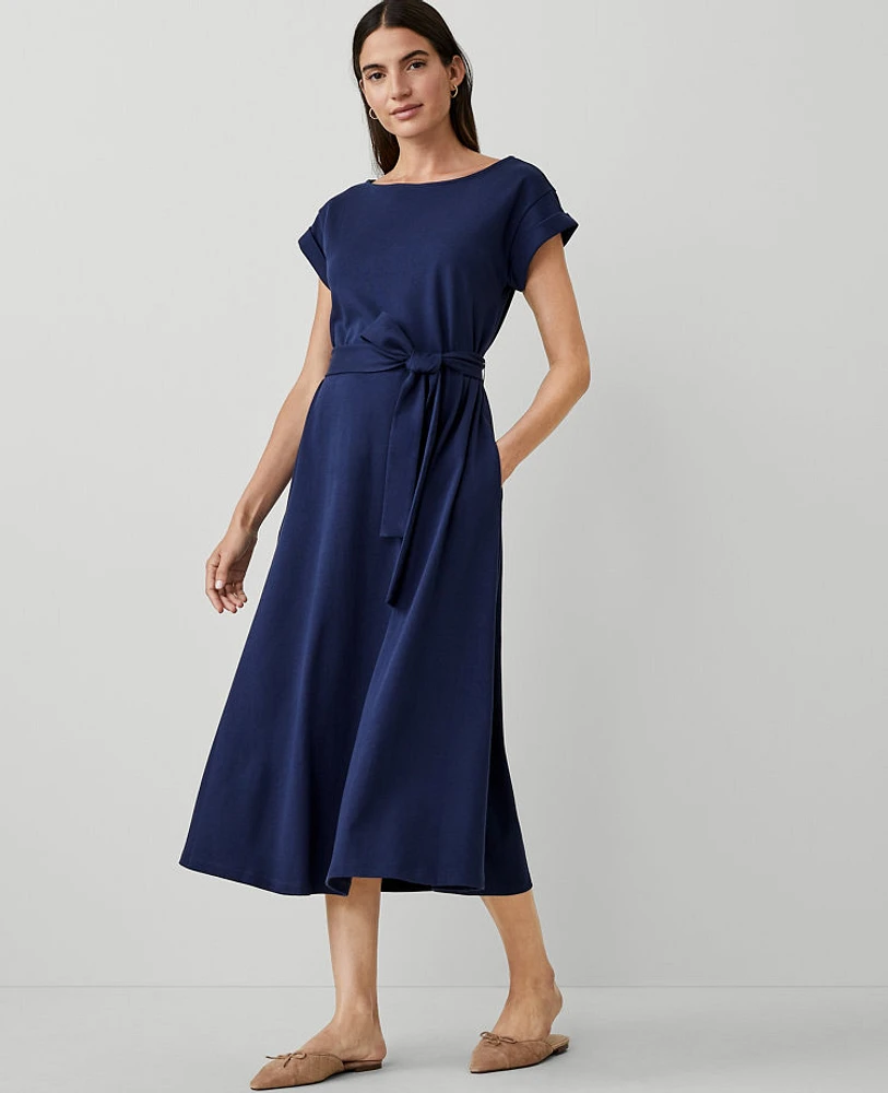 Ann Taylor Petite AT Weekend Knit Boatneck Flare Midi Dress Pure Sapphire Women's