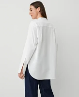 Ann Taylor Oversized Stand Collar Button Down Shirt White Women's