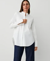 Ann Taylor Oversized Stand Collar Button Down Shirt White Women's