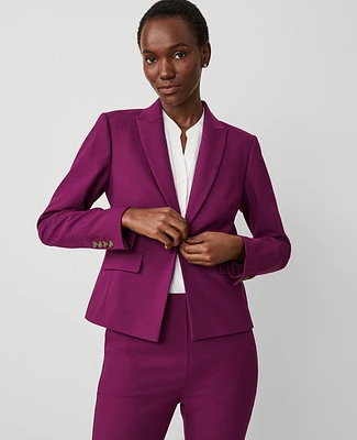 Ann Taylor The Petite Shorter One Button Peak Lapel Blazer Bi-Stretch Plum Burst Women's