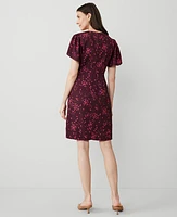 Ann Taylor Petite Floral Flare Dress Plum Rose Women's