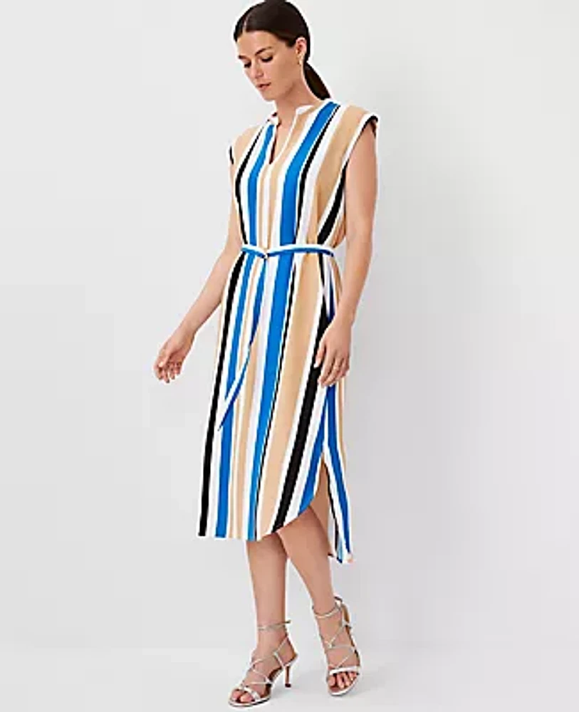 Ann Taylor Petite Stripe Split Neck Midi Shirtdress