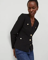 Ann Taylor Tweed Fitted V-Neck Jacket Black Women's