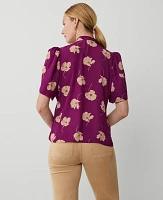 Ann Taylor Petite Floral Lantern Sleeve Popover Top Size XS Pulsar Purple Women's