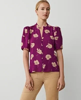 Ann Taylor Petite Floral Lantern Sleeve Popover Top Size XS Pulsar Purple Women's