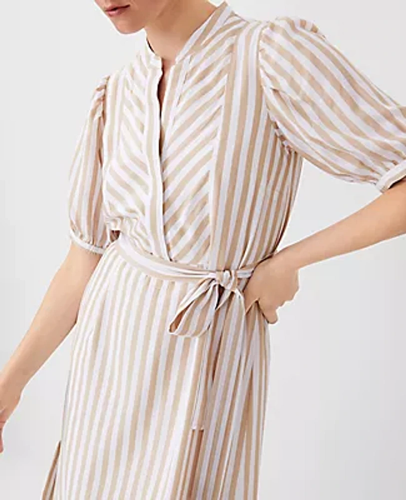 Ann Taylor Petite Striped Puff Sleeve Midi Shift Dress