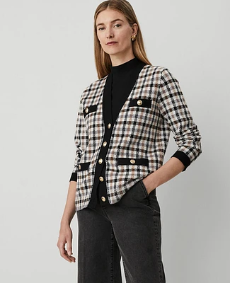 Ann Taylor Menswear Pattern Cardigan Size 2XS Sahara Women's