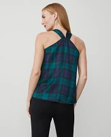 Ann Taylor Tartan Rosette Drape-Neck Halter Top Rainforest Women's