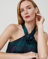 Ann Taylor Tartan Rosette Drape-Neck Halter Top Rainforest Women's