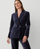 Ann Taylor Velvet Tailored Double Breasted Blazer Night Sky Women's