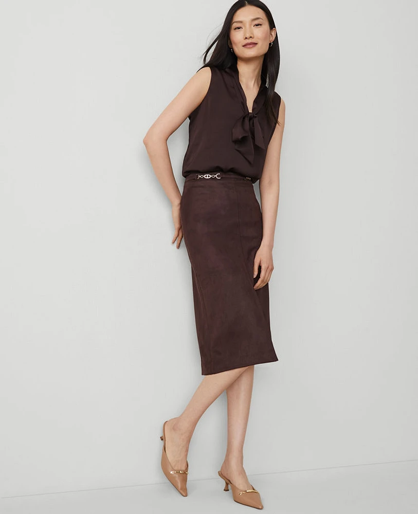 Ann Taylor Faux Suede Chain Waist Skirt Pure Chocolate Women's