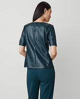 Ann Taylor Faux Leather Peplum Top Ominous Teal Women's