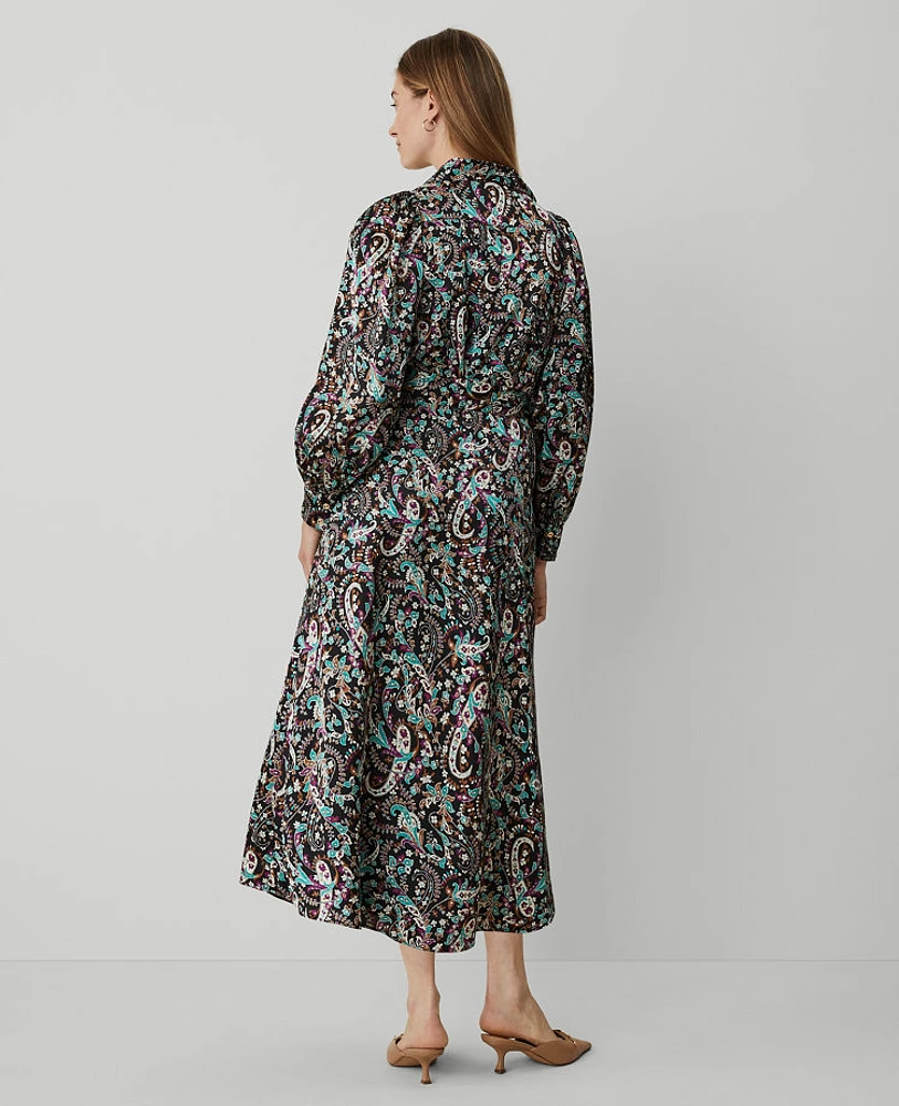Ann Taylor Floral Belted Shirtdress Black Women's