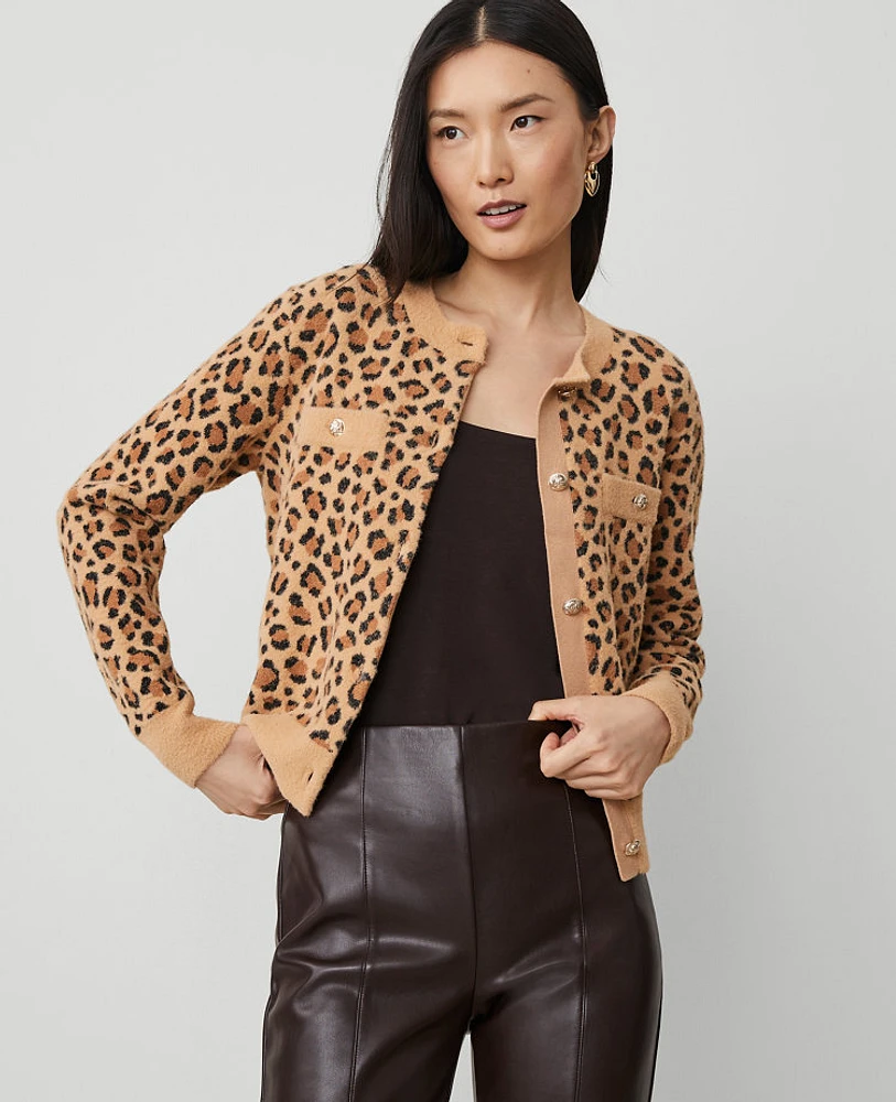 Ann Taylor Leopard Print Cardigan Tan Women's