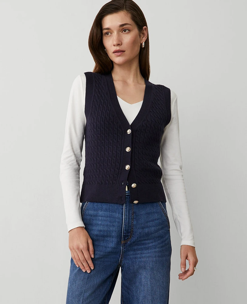 Ann Taylor Cable V-Neck Vest Women's