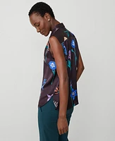 Ann Taylor Wild Botanicals Collared Button Shell Top Deep Purple Onyx Women's