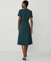 Ann Taylor Crepe Short Sleeve Flare Dress Deep Slate Green Women's