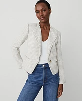 Ann Taylor Tweed Drape Collar Jacket Grey/White Combo Women's