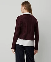 Ann Taylor Collared Mixed Media Sweater Plum Rose Women's