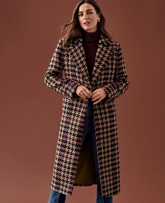 Ann Taylor Plaid Long Double Breasted Coat Perfect Camel Women's