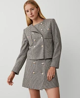 Ann Taylor Petite Checked Double Breasted Patch Pocket Jacket Sahara Women's