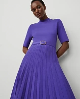 Ann Taylor Mock Neck Belted Pleated Dress Liberty Purple Women's