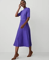 Ann Taylor Mock Neck Belted Pleated Dress Liberty Purple Women's