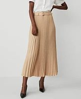 Ann Taylor Belted Pleated Midi Skirt Size 14 Baguette Women's