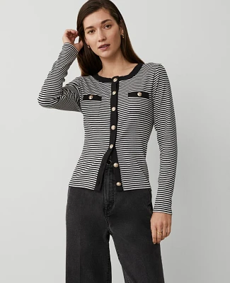 Ann Taylor Petite Stripe Button Knit Jacket Women's