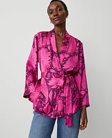 Ann Taylor Floral Tie Kimono Plum Rose Women's