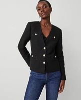 Ann Taylor Petite Tweed Fitted V-Neck Jacket Black Women's