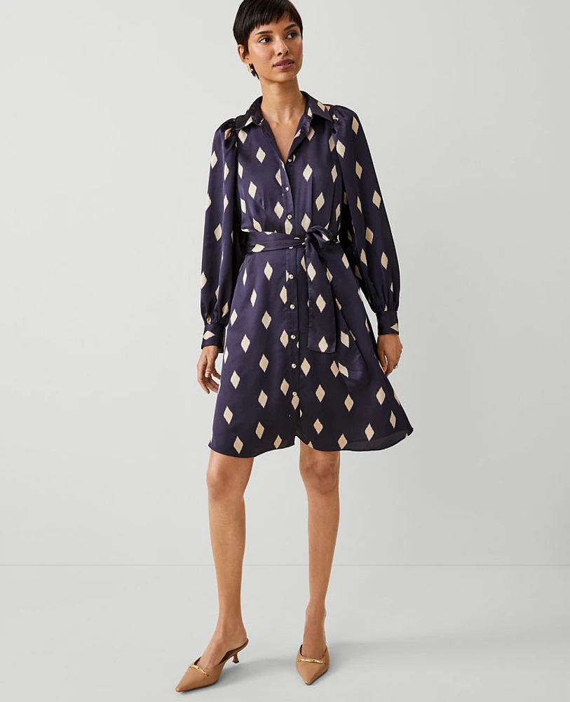 Ann Taylor Tall Geo Collared Belted Shirtdress Night Sky Women's