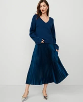 Ann Taylor Pleated Midi Skirt Sea Storm Women's