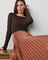 Ann Taylor Pleated Midi Skirt Brown Brick Women's