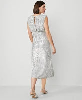 Ann Taylor Sequin Cap Sleeve Midi Dress Size 12 Silver Spark Women's