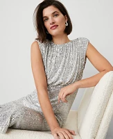 Ann Taylor Sequin Cap Sleeve Midi Dress Size 12 Silver Spark Women's