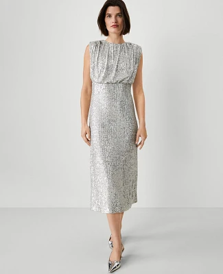 Ann Taylor Sequin Cap Sleeve Midi Dress Silver Spark Women's