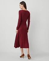 Ann Taylor Belted Ribbed Sweater Dress Deep Auburn Women's