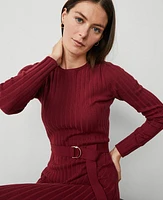 Ann Taylor Belted Ribbed Sweater Dress Deep Auburn Women's