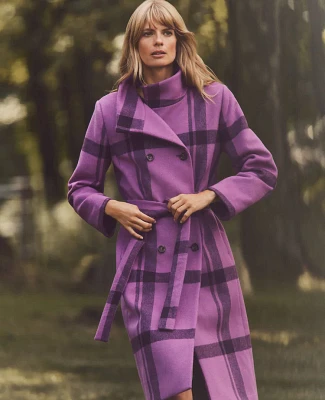 Ann Taylor Plaid Double-Breasted Coat Purple Monarch Women's