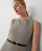 Ann Taylor Petite Houndstooth Pleat Front Belted Sheath Dress Neutral Multi Women's