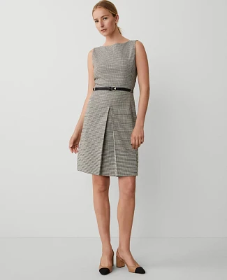 Ann Taylor Petite Houndstooth Pleat Front Belted Sheath Dress Neutral Multi Women's