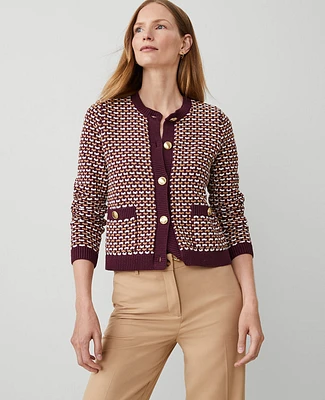 Ann Taylor Tweed Stitch Sweater Jacket Plum Combo Women's