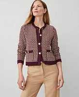 Ann Taylor Tweed Stitch Sweater Jacket Plum Combo Women's