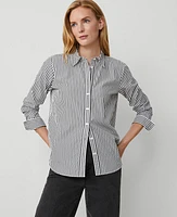 Ann Taylor Stripe Relaxed Perfect Shirt White/Black Multi Women's