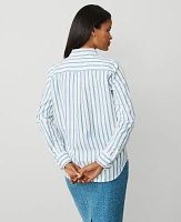 Ann Taylor Striped Relaxed Perfect Shirt Gulf Blue Women's