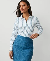 Ann Taylor Striped Relaxed Perfect Shirt Gulf Blue Women's