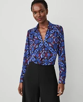 Ann Taylor Tiled Camp Shirt Black Women's