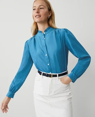 Ann Taylor Ruffle Neck Shirt Women's